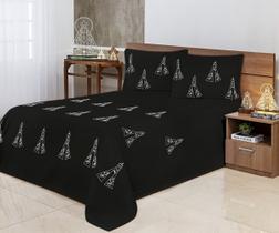 Cobre Leito Bordado Nossa Senhora Casal Padrão 03 Peças Preto Cobre Leito Bordado Nossa Senhora Casal Padrão 03 Peças Preto
