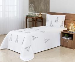 Cobre Leito Bordado Nossa Senhora Solteiro 02 Peças Branco com Preto