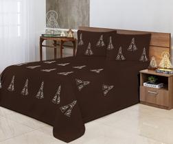 Cobre Leito Bordado Nossa Senhora Super King 03 Peças Marrom