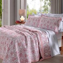 Cobre Leito Buettner King Jacquard Dupla Face Cenário Estampado Glenda 3 Peças Rosa