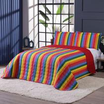 Cobre leito cama box casal queen dupla face arco iris 3 peças com porta travesseiro