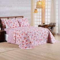 Cobre Leito Casal 400 Fios Dupla Face com Aba Americana 03 Peças Afeto Flora
