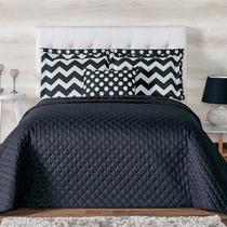 Cobre Leito Casal Chevron 06 Peças - Preto e Branco