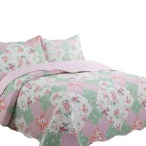 Cobre Leito Casal Colcha de Cama Dupla Face 3 Peças Matelado Luxo Malta 07