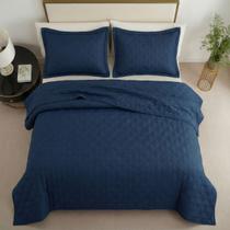 Cobre Leito Casal Com Porta Travesseiro Dupla Face 03 Peças Toque Macio Realce Marinho Cobre Leito Casal Com Porta Travesseiro Dupla Face 03 Peças Toque Macio Realce Marinho