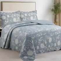 Cobre Leito Casal Dupla Face Estampado 03 Peças Toque Macio Evolution Cor:Floral Azul