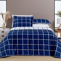 Cobre Leito Casal Dupla Face Grid Micro Percal 200 Fios Austin 3 Pçs Marinho