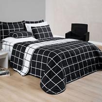 Cobre Leito Casal Dupla Face Grid Micro Percal 200 Fios Austin 3 Pçs Preto