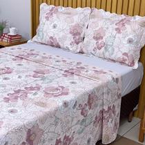 Cobre Leito Casal Estampado Colcha Dupla Face Matelado c/ Porta Travesseiro COR:ROSE VINTAGE