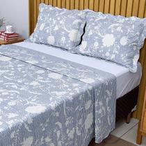 Cobre Leito Casal Estampado Colcha Dupla Face Matelado c/ Porta Travesseiro