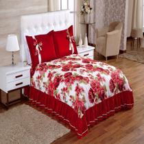 Cobre Leito Casal Isabela Floral Vermelho Enxovais Aquarela 3 peças