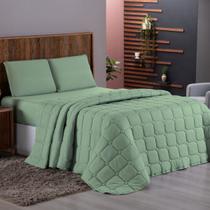 Cobre Leito Casal Malha 100% Algodão Matelado com Viés 03 Peças Verde Bebê