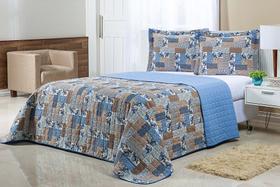 Cobre Leito Casal Padrão 3 Peças Dupla Face 180 Fios Patchwork Azul