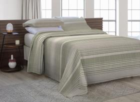 Cobre Leito Casal Padrão Com Fronhas Piquet Algodão 3 Peças Listrado Verde Oliva e Palha
