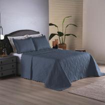 Cobre Leito Casal Padrão Cor Azul Dupla Face Kit Colcha 3Pçs