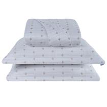 Cobre Leito Casal Padrão Decor Bordado 200 Fios 3 Peças - Branco - Hipercal 100% Poliéster