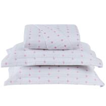 Cobre Leito Casal Padrão Decor Bordado 200 Fios 3 Peças - Branco/Pink