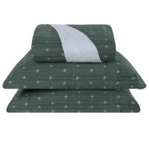 Cobre Leito Casal Padrão Decor Bordado 200 Fios 3 Peças - Verde - Hipercal 100% Poliéster