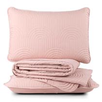 Cobre Leito Casal Padrão Dupla Face Riviera Micropercal 200 Fios Rosa - 3 Peças
