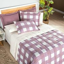 Cobre Leito Casal Padrão Dupla Face Xadrez Dolce Vita 200 Fios 3 Peças - Rose