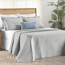 Cobre Leito Casal Padrão Verity 200 Fios Bordado 3 Peças - Cinza