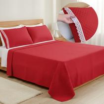 Cobre Leito Casal Queen 3 peças Lese Colcha Dupla Face Matelado c/ Porta Travesseiro