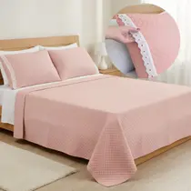 Cobre Leito Casal Queen 3 peças Lese Colcha Dupla Face Matelado c/ Porta Travesseiro