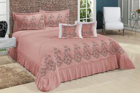 Cobre Leito Casal Queen Amore 07 Peças Bordado - Salmão
