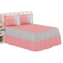 Cobre Leito Colcha Cama Casal Box ou Comum Queen 03 Peças Romance Estampa Digital Exclusiva e Guipir