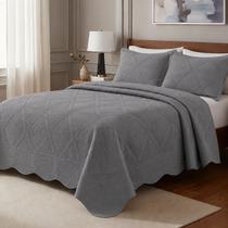 Cobre Leito Colcha Casal Camesa Egeu Cinza Kit 3 Peças -
