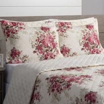 Cobre Leito Colcha Casal King Flowers Estampado 03 Peças Tecido Pecal Floral Vermelho