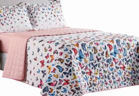 Cobre Leito Colcha Casal Padrão 3 Peças Borboletas 100% Algodão Dupla Face Matelado