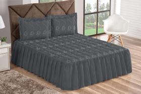 Cobre Leito Colcha Casal Padrão Bordada Margadona 3 Peças Cor Cinza Cobre Leito Colcha Casal Padrão Bordada Margadona 3 Peças Cor Cinza