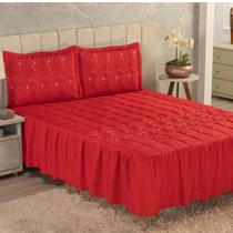 Cobre leito colcha casal padrão bordada paris 3 peças cor vermelho - VITOR BORDADOS