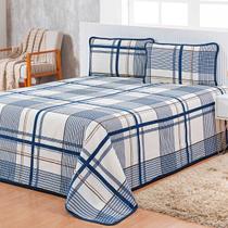 Cobre Leito Colcha Casal Queen 03 Peças Tecido Piquet Estampado Xadrez
