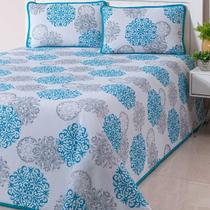Cobre Leito Colcha Casal Queen 03 Peças Tecido Piquet Estampado Xadrez