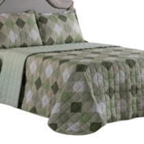 Cobre Leito Colcha Casal Queen 3 Peças Losango Verde 100% Algodão Dupla Face Matelado