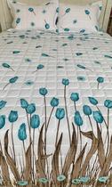 Cobre Leito Colcha Casal Queen 3 Peças Tulipa Azul 100% Algodão Dupla Face Matelado Cobre Leito Colcha Casal Queen 3 Peças Tulipa Azul 100% Algodão Dupla Face Matelado