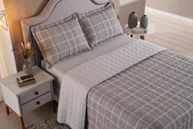 Cobre Leito Colcha Casal Super King 3 Peças Grid Cáqui 100% Algodão Dupla Face Matelado