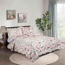 Cobre Leito Colcha Queen Dupla Face Mahatan 03 Peças Patchwork Estampado