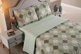 Cobre Leito Colcha Solteiro 2 Peças Losango Verde Dupla Face 100% Algodão Matelado
