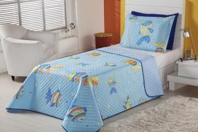 Cobre leito colcha solteiro matelada peixinho azul oceano 2 peças Cobre leito colcha solteiro matelada peixinho azul oceano 2 peças