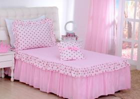 Cobre Leito Colcha Solteiro Princesa com Babados Rosa - 3 pçs