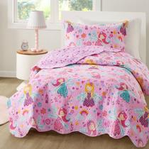 Cobre Leito Colcha Teen Patchwork Solteiro feminino Infantil Menina Dupla Face 02 Peças