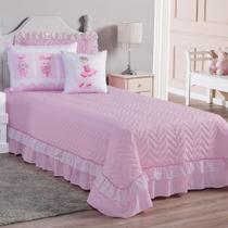 Cobre Leito Com Babado Bordado Ballet Solteiro 5 Peças - Rosa Cobre Leito Com Babado Bordado Ballet Solteiro 5 Peças - Rosa