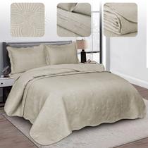 Cobre Leito Com Porta Travesseiro Bege 3 Peças Queen Premium