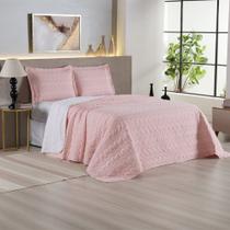 Cobre Leito Dalu Queen Hipercal 200 Fios Bordado 3 Peças 100% Poliéster - Rose Com Branco