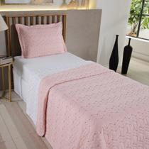 Cobre Leito Dalu Solteiro Hipercal 200 Fios Bordado 2 Peças 100% Poliéster - Rose Com Branco