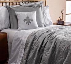 Cobre Leito Duda para Cama de Casal Queen 5 Peças - Cinza - Casaborda Cobre Leito Duda para Cama de Casal Queen 5 Peças - Cinza - Casaborda