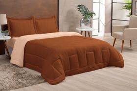 Cobre Leito Edredom Casal Queen 03 Peças Dupla face Marrom Bege Cobre Leito Edredom Casal Queen 03 Peças Dupla face Marrom Bege